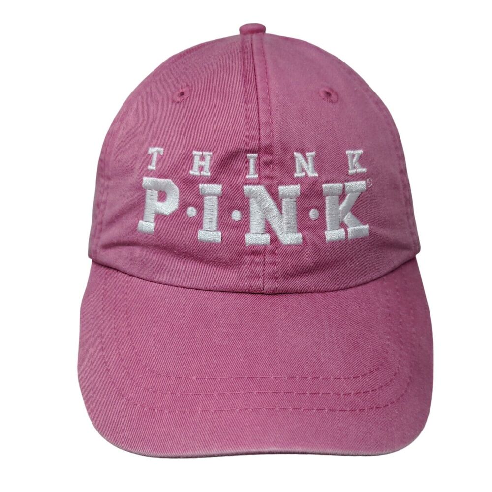 Think Pink Ribbon Slideback Hat Pink One Size Leather Strap Adams